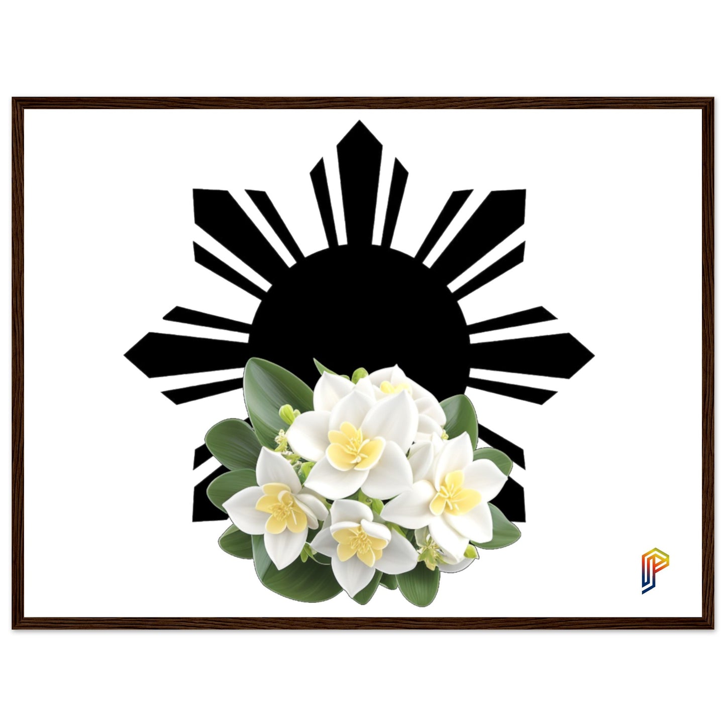 Philippine Sun and Sampaguita on Premium Matte Paper Wooden Framed Poster