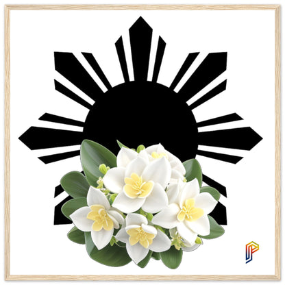 Philippine Sun and Sampaguita on Premium Matte Paper Wooden Framed Poster