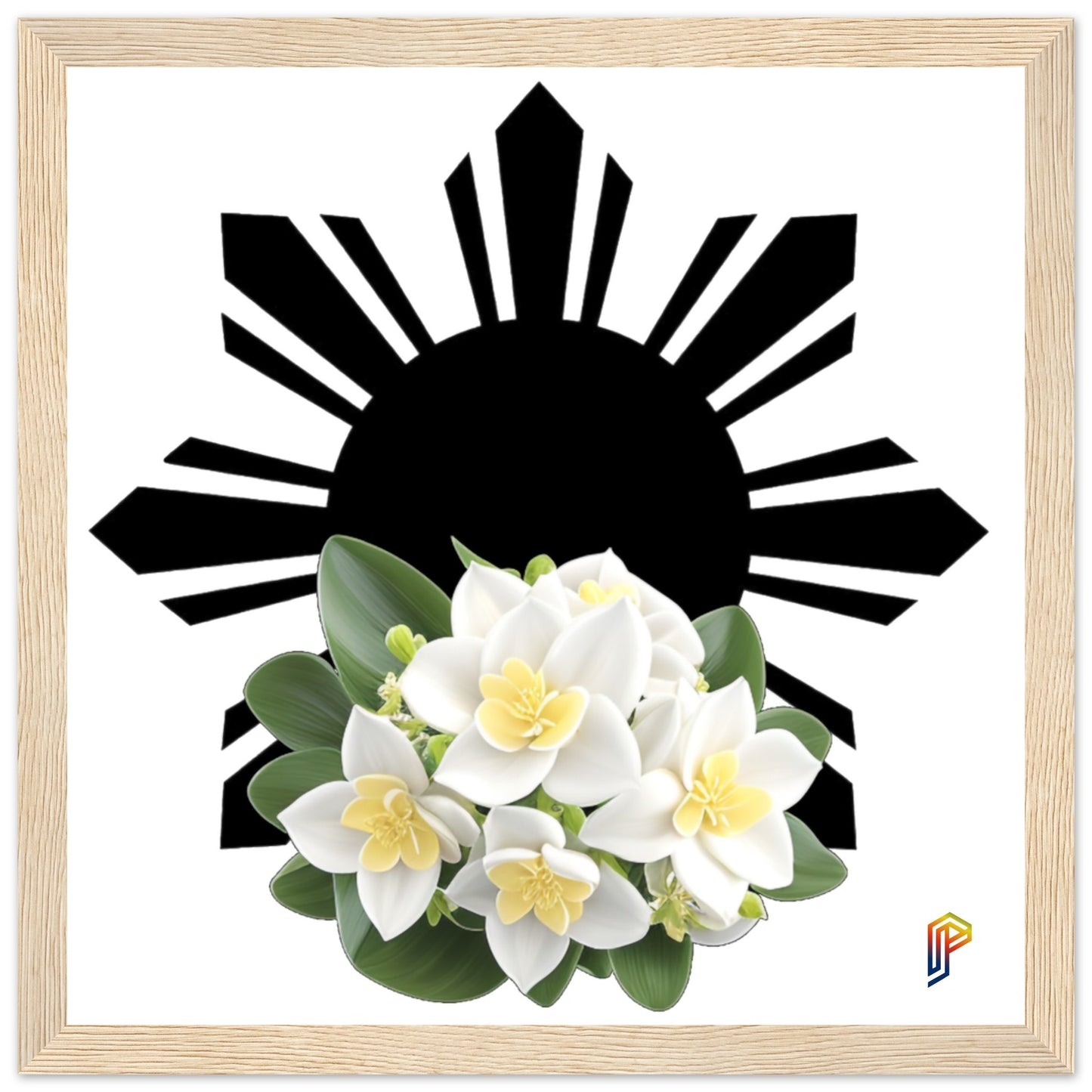 Philippine Sun and Sampaguita on Premium Matte Paper Wooden Framed Poster