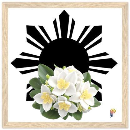 Philippine Sun and Sampaguita on Premium Matte Paper Wooden Framed Poster