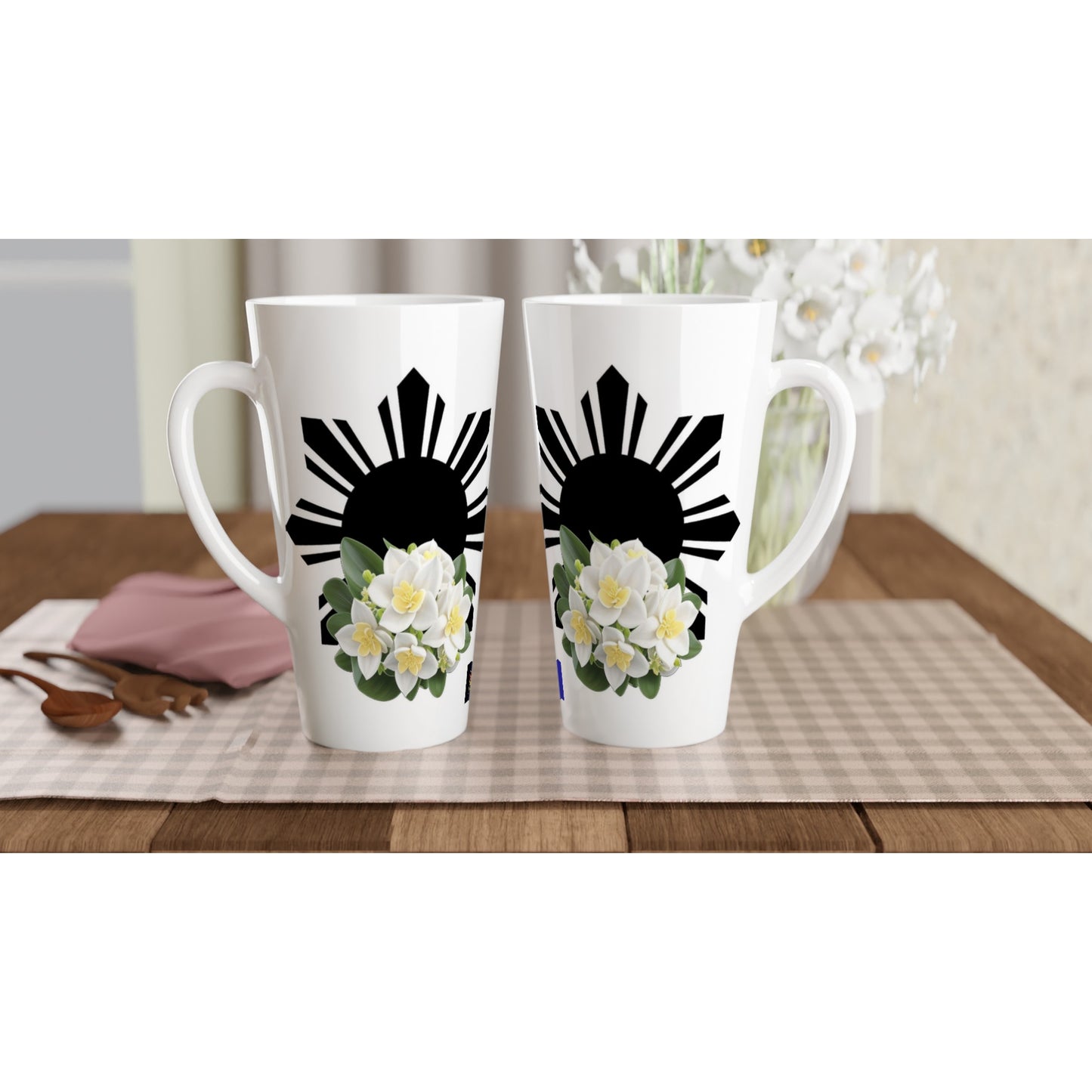 Philippine Sun and Sampaguita on White Latte 17oz Ceramic Mug