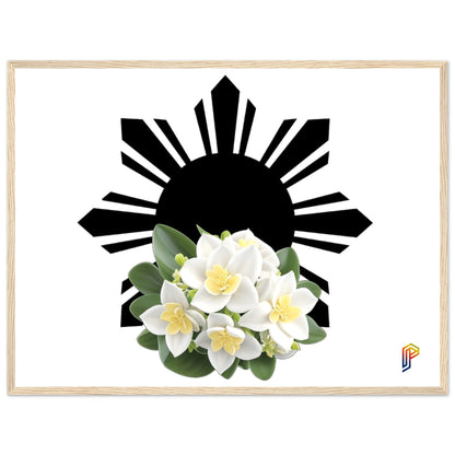 Philippine Sun and Sampaguita on Premium Matte Paper Wooden Framed Poster