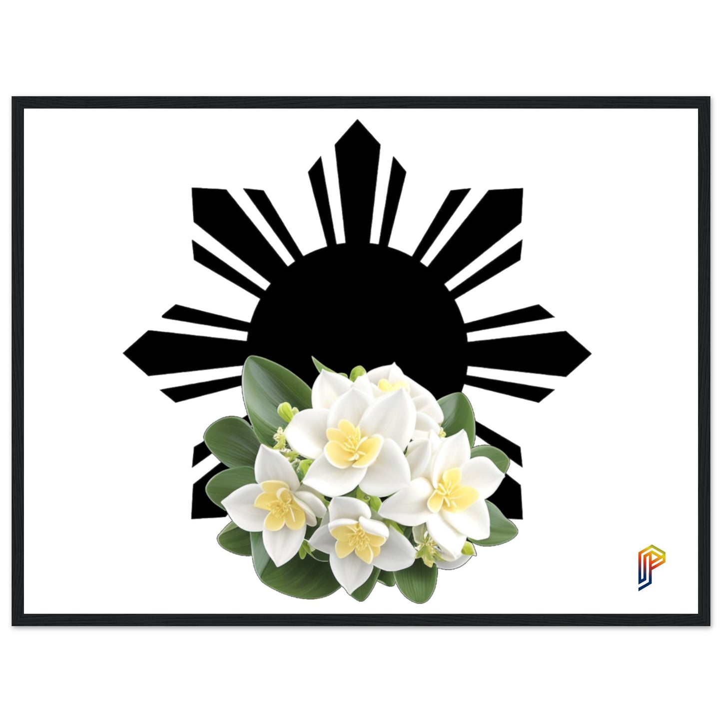 Philippine Sun and Sampaguita on Premium Matte Paper Wooden Framed Poster