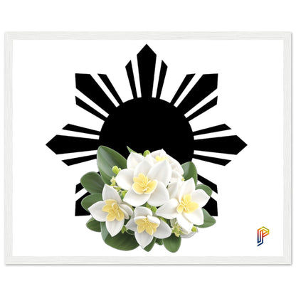Philippine Sun and Sampaguita on Premium Matte Paper Wooden Framed Poster