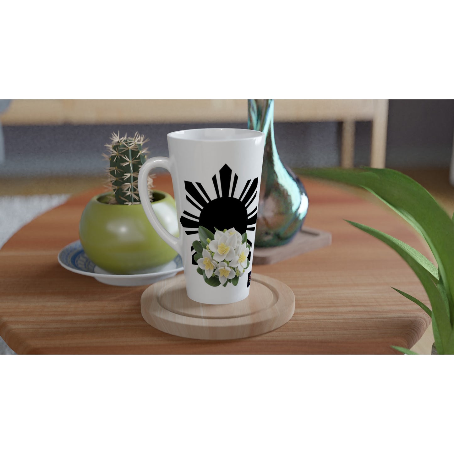 Philippine Sun and Sampaguita on White Latte 17oz Ceramic Mug