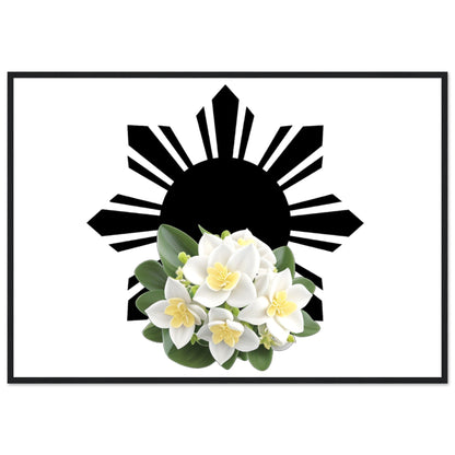 Philippine Sun and Sampaguita on Premium Matte Paper Wooden Framed Poster