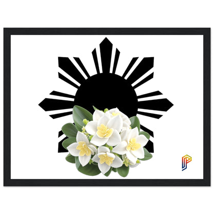 Philippine Sun and Sampaguita on Premium Matte Paper Wooden Framed Poster