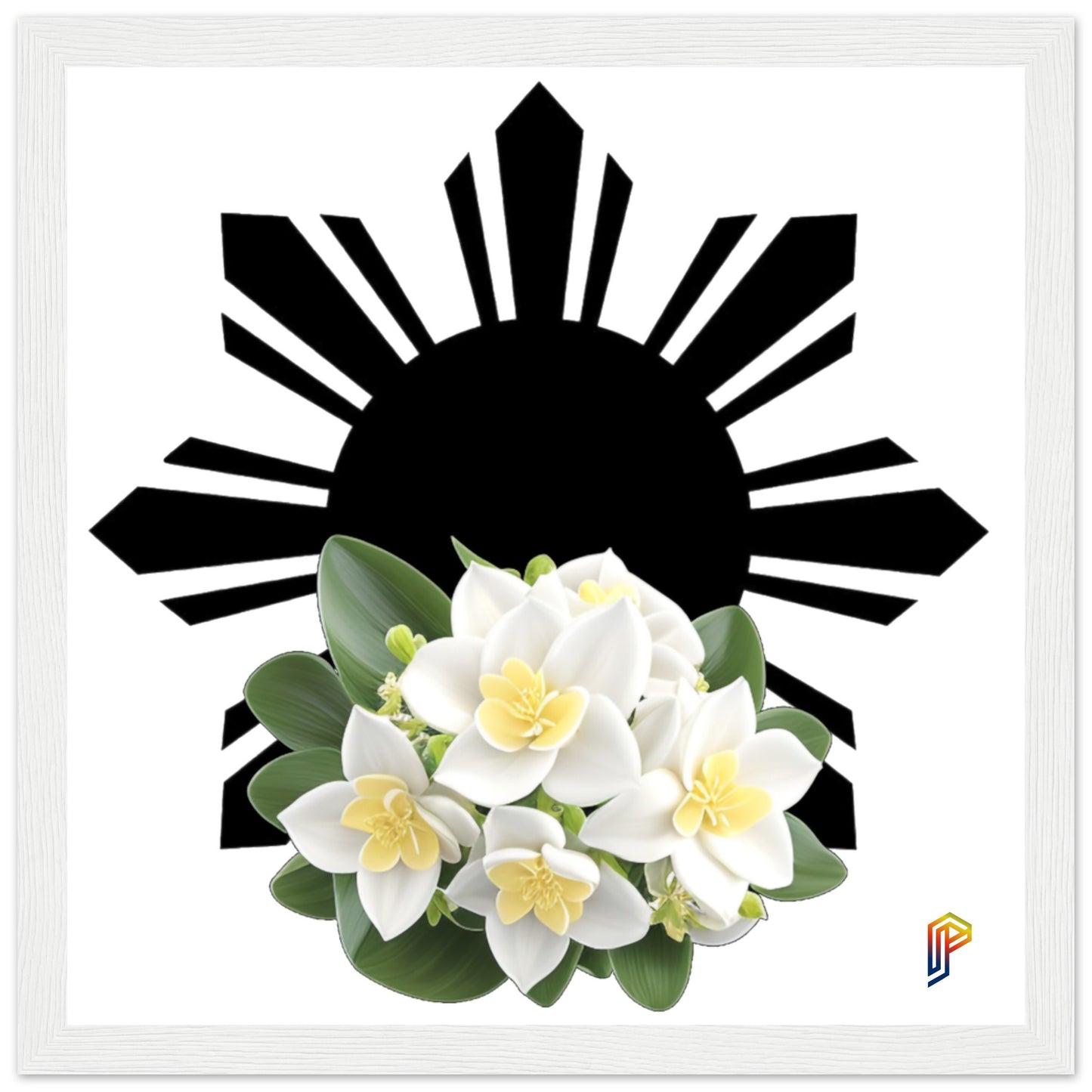 Philippine Sun and Sampaguita on Premium Matte Paper Wooden Framed Poster