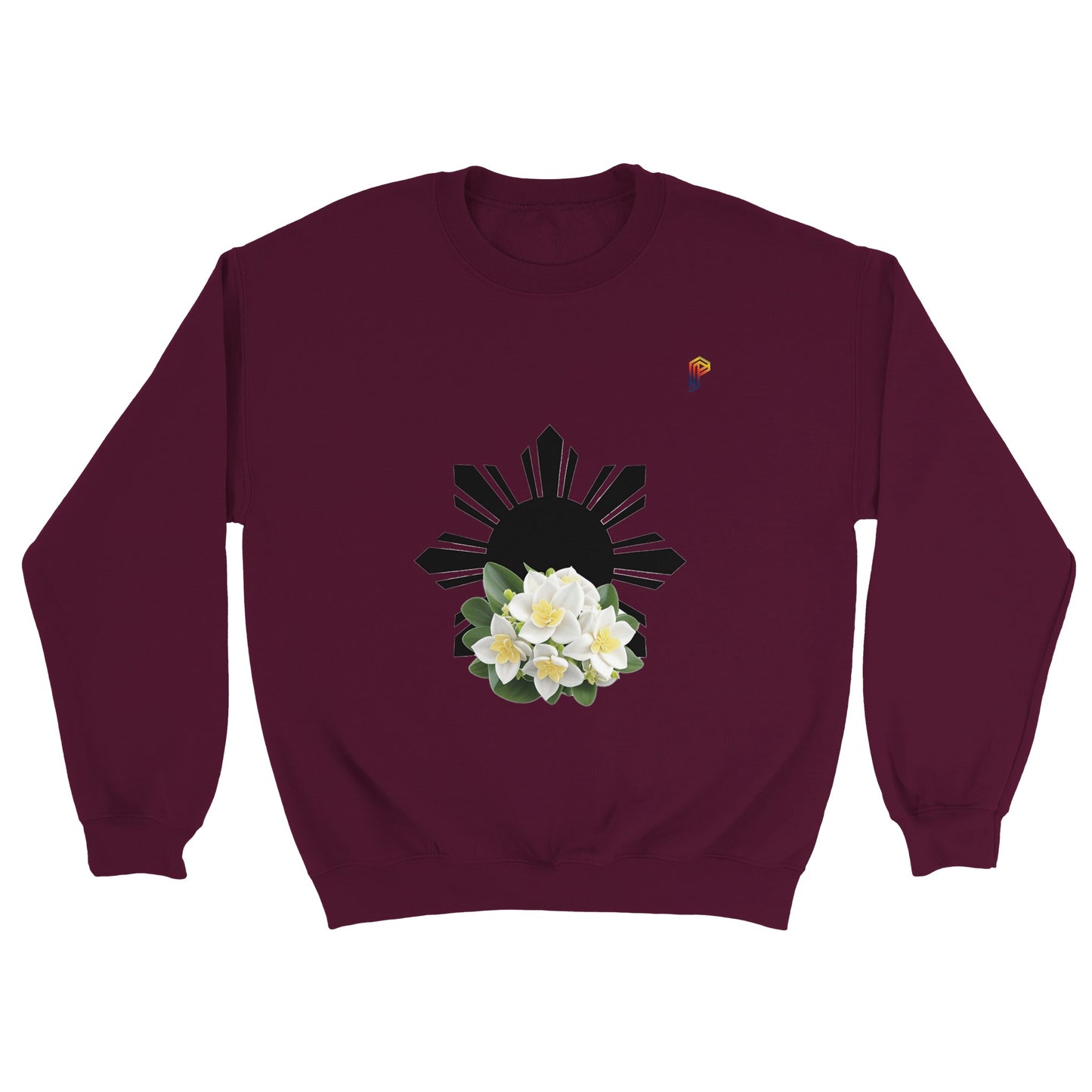 Philippine Sun and Sampaguita on Men's Crewneck Sweatshirt