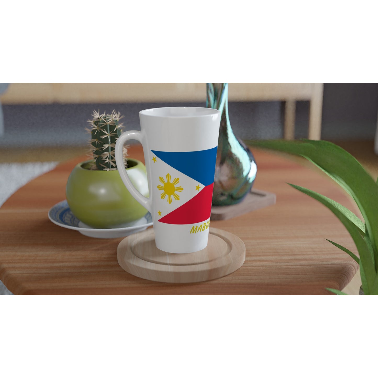 Philippine Flag Mabuhay on White Latte 17oz Ceramic Mug