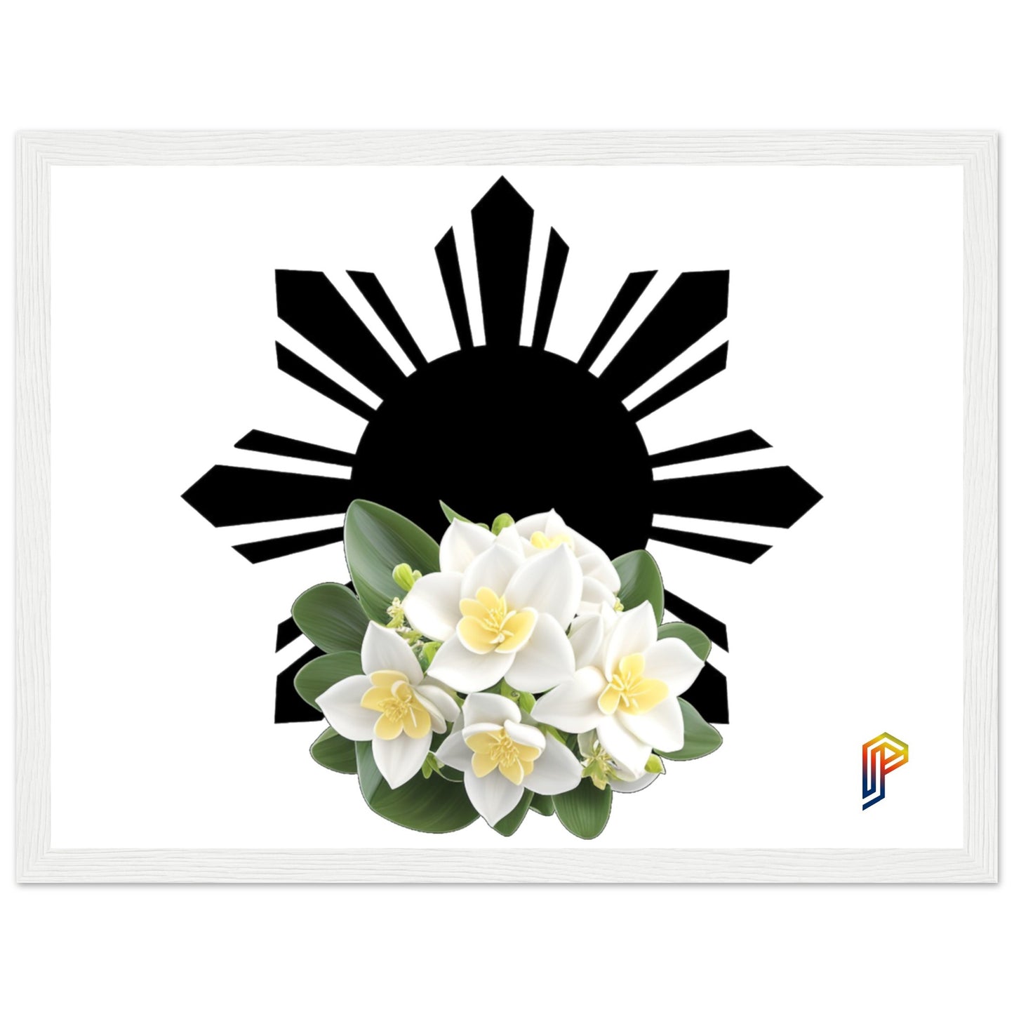 Philippine Sun and Sampaguita on Premium Matte Paper Wooden Framed Poster