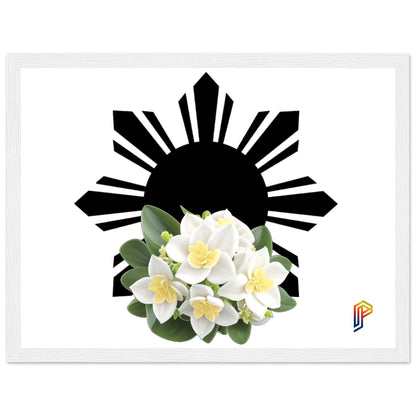 Philippine Sun and Sampaguita on Premium Matte Paper Wooden Framed Poster