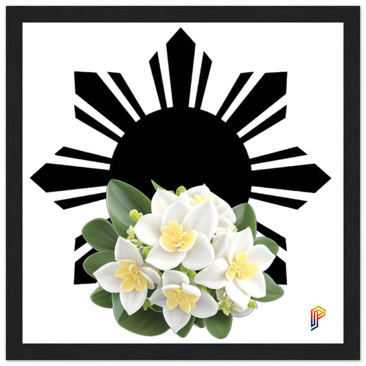 Philippine Sun and Sampaguita on Premium Matte Paper Wooden Framed Poster
