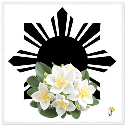 Philippine Sun and Sampaguita on Premium Matte Paper Wooden Framed Poster