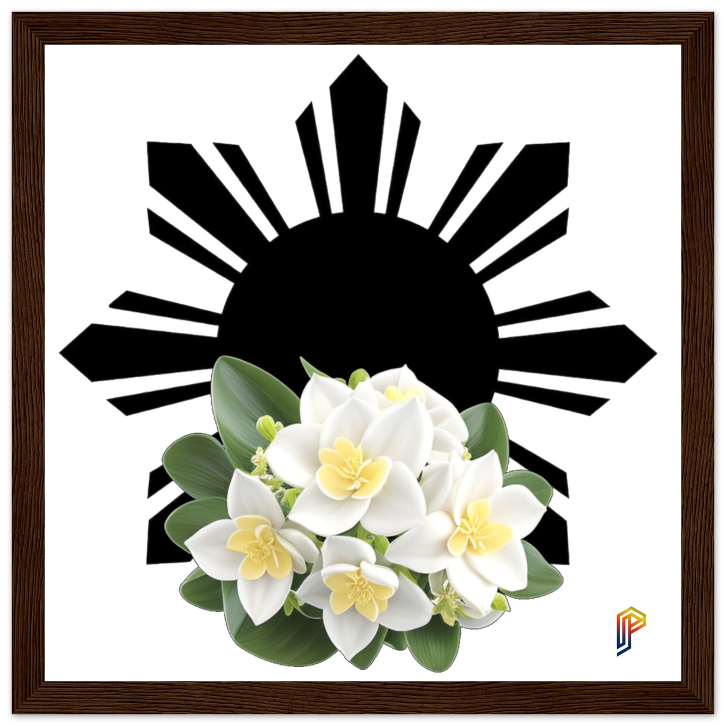Philippine Sun and Sampaguita on Premium Matte Paper Wooden Framed Poster