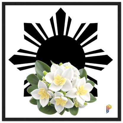 Philippine Sun and Sampaguita on Premium Matte Paper Wooden Framed Poster