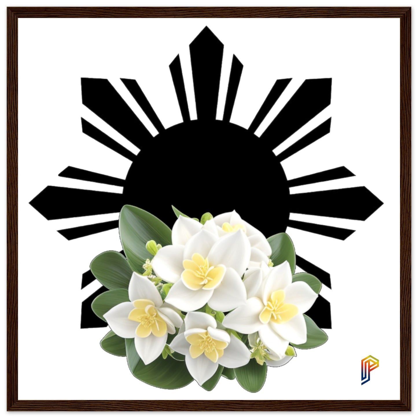 Philippine Sun and Sampaguita on Premium Matte Paper Wooden Framed Poster