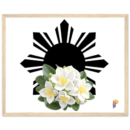 Philippine Sun and Sampaguita on Premium Matte Paper Wooden Framed Poster