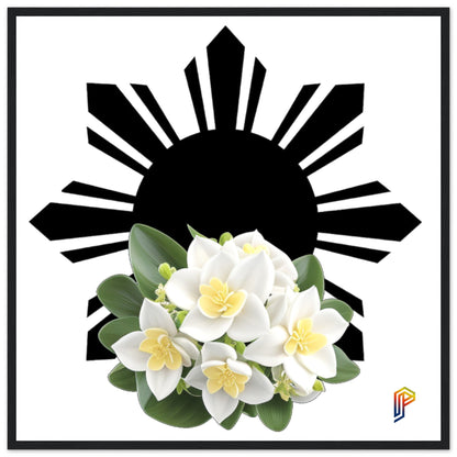 Philippine Sun and Sampaguita on Premium Matte Paper Wooden Framed Poster