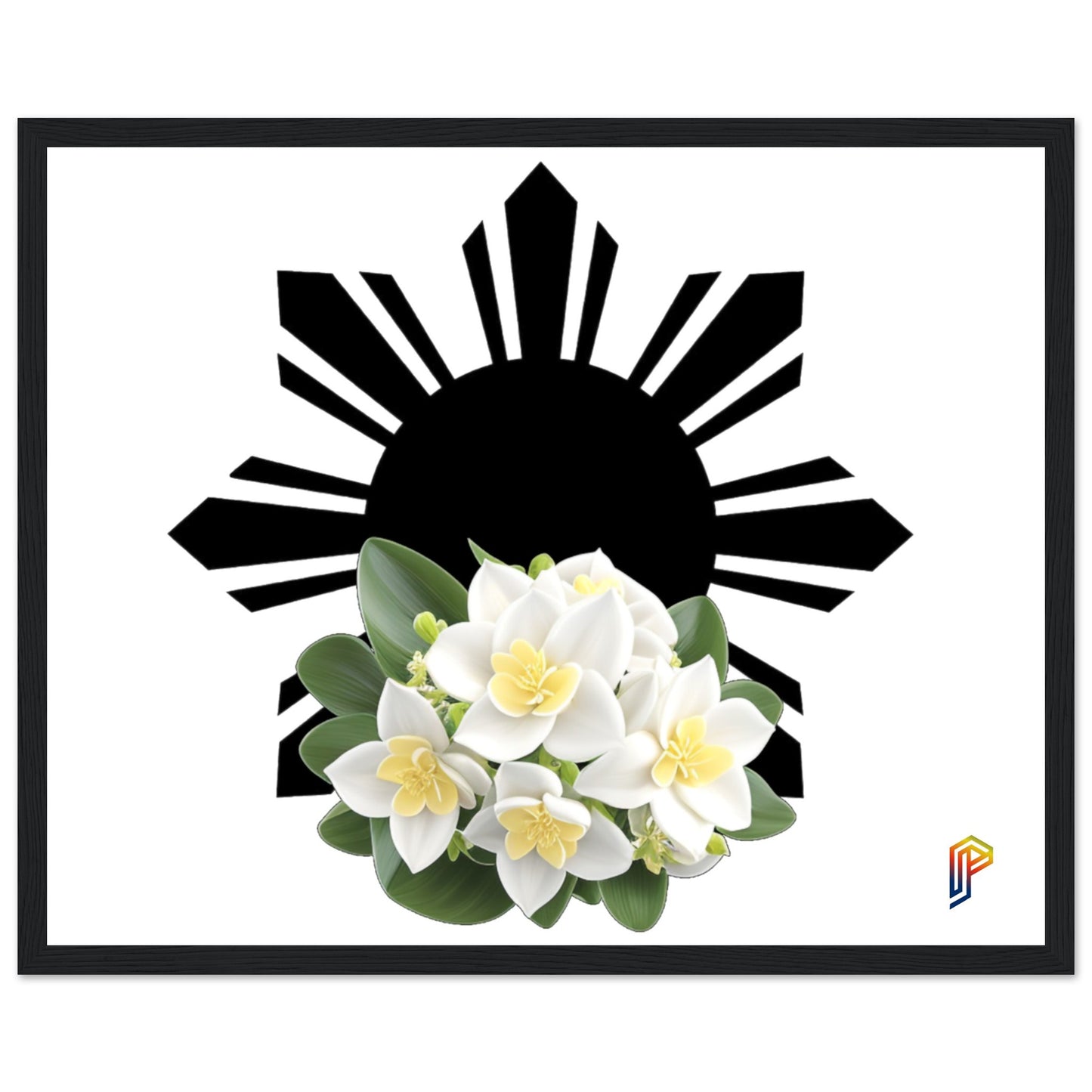 Philippine Sun and Sampaguita on Premium Matte Paper Wooden Framed Poster