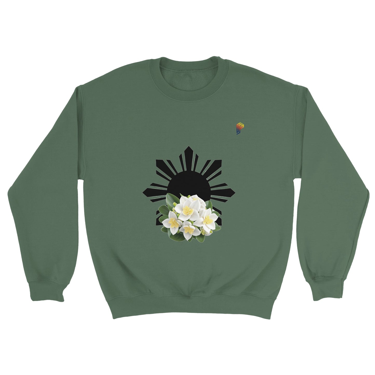 Philippine Sun and Sampaguita on Men's Crewneck Sweatshirt