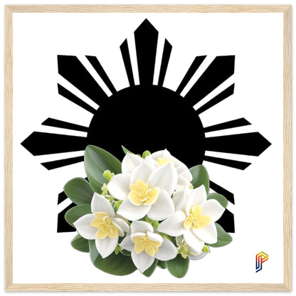 Philippine Sun and Sampaguita on Premium Matte Paper Wooden Framed Poster