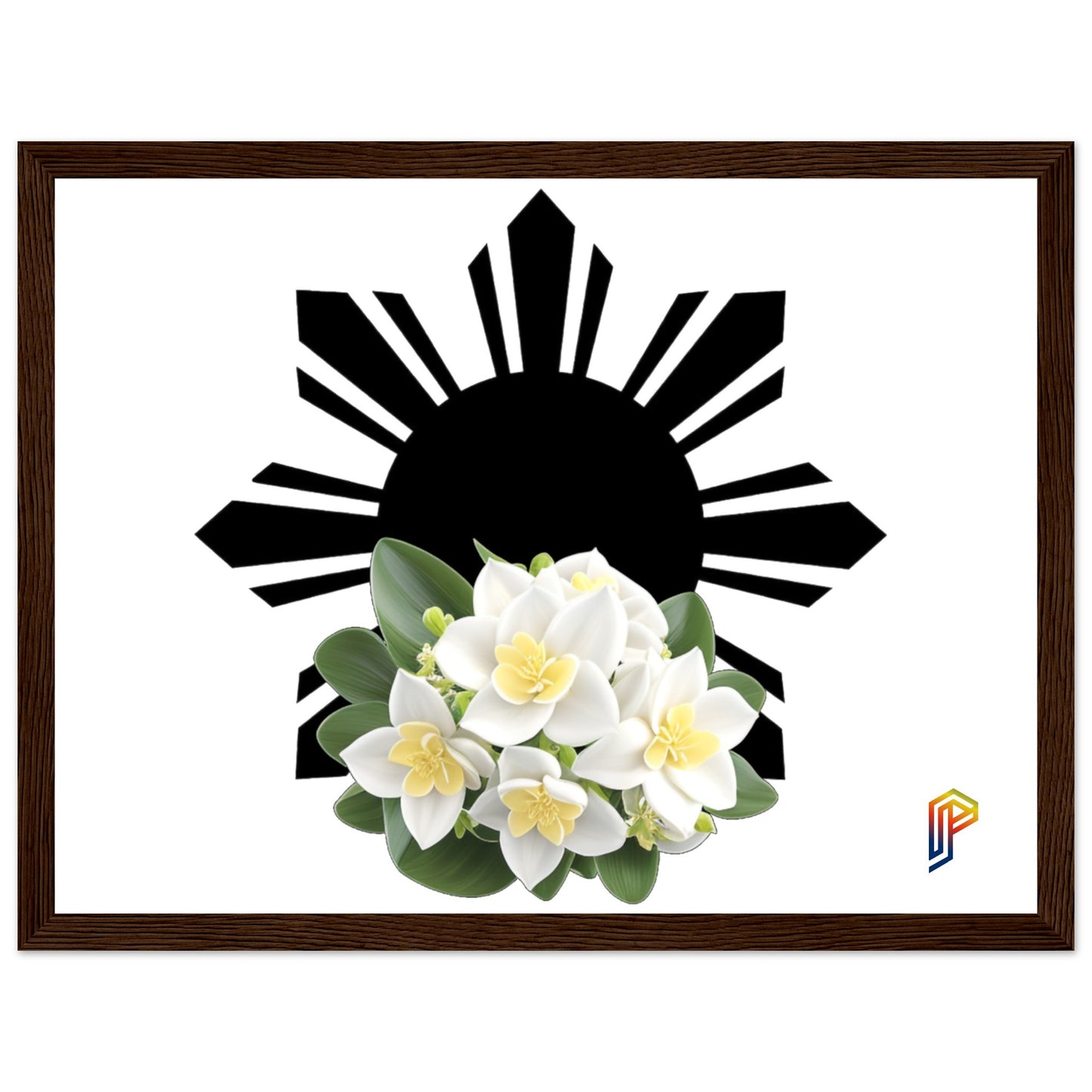 Philippine Sun and Sampaguita on Premium Matte Paper Wooden Framed Poster