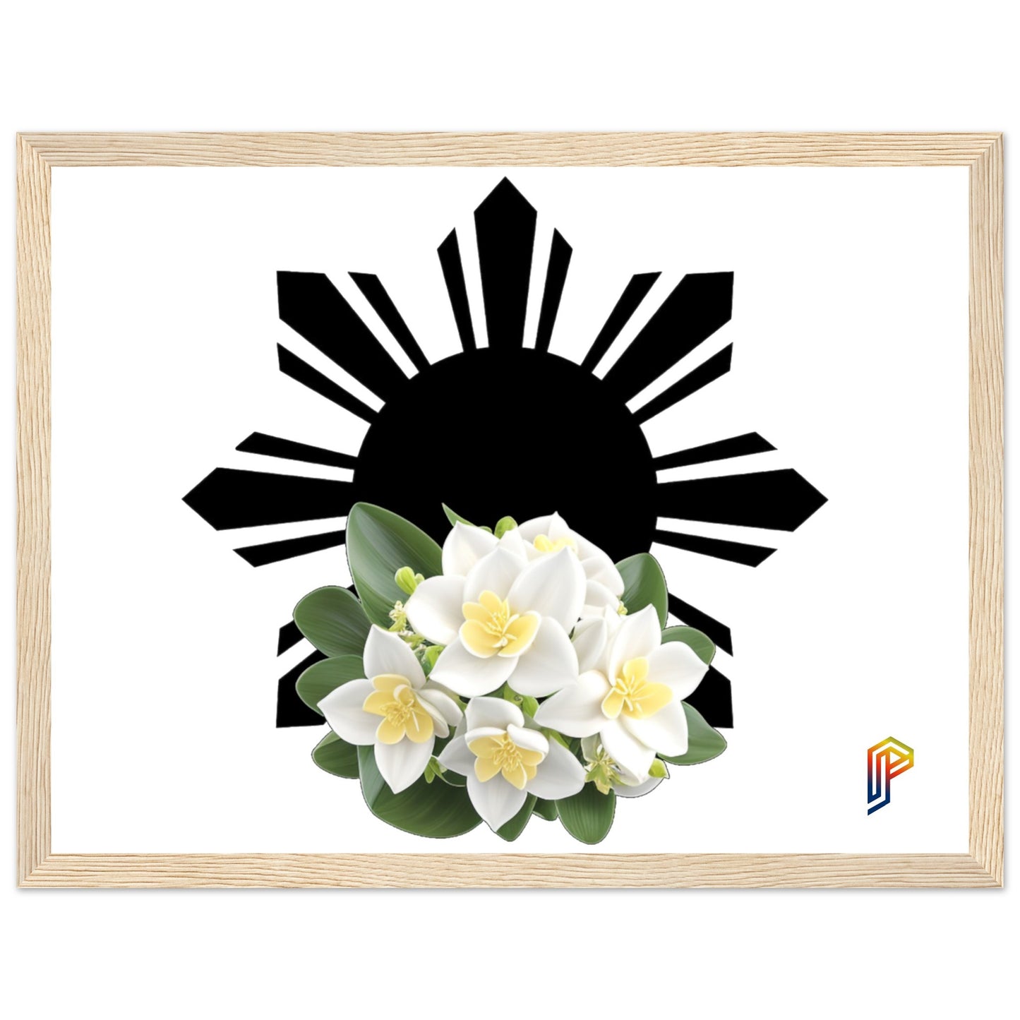 Philippine Sun and Sampaguita on Premium Matte Paper Wooden Framed Poster