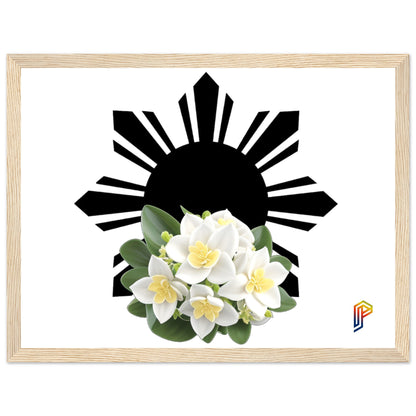Philippine Sun and Sampaguita on Premium Matte Paper Wooden Framed Poster