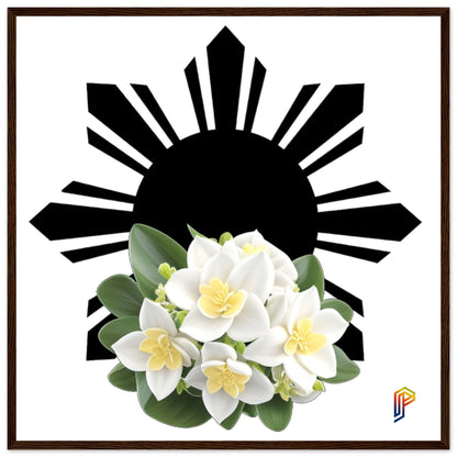 Philippine Sun and Sampaguita on Premium Matte Paper Wooden Framed Poster