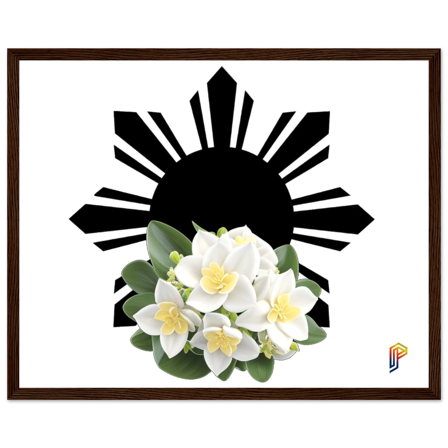 Philippine Sun and Sampaguita on Premium Matte Paper Wooden Framed Poster