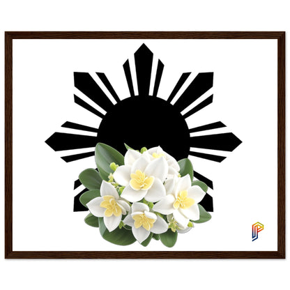 Philippine Sun and Sampaguita on Premium Matte Paper Wooden Framed Poster