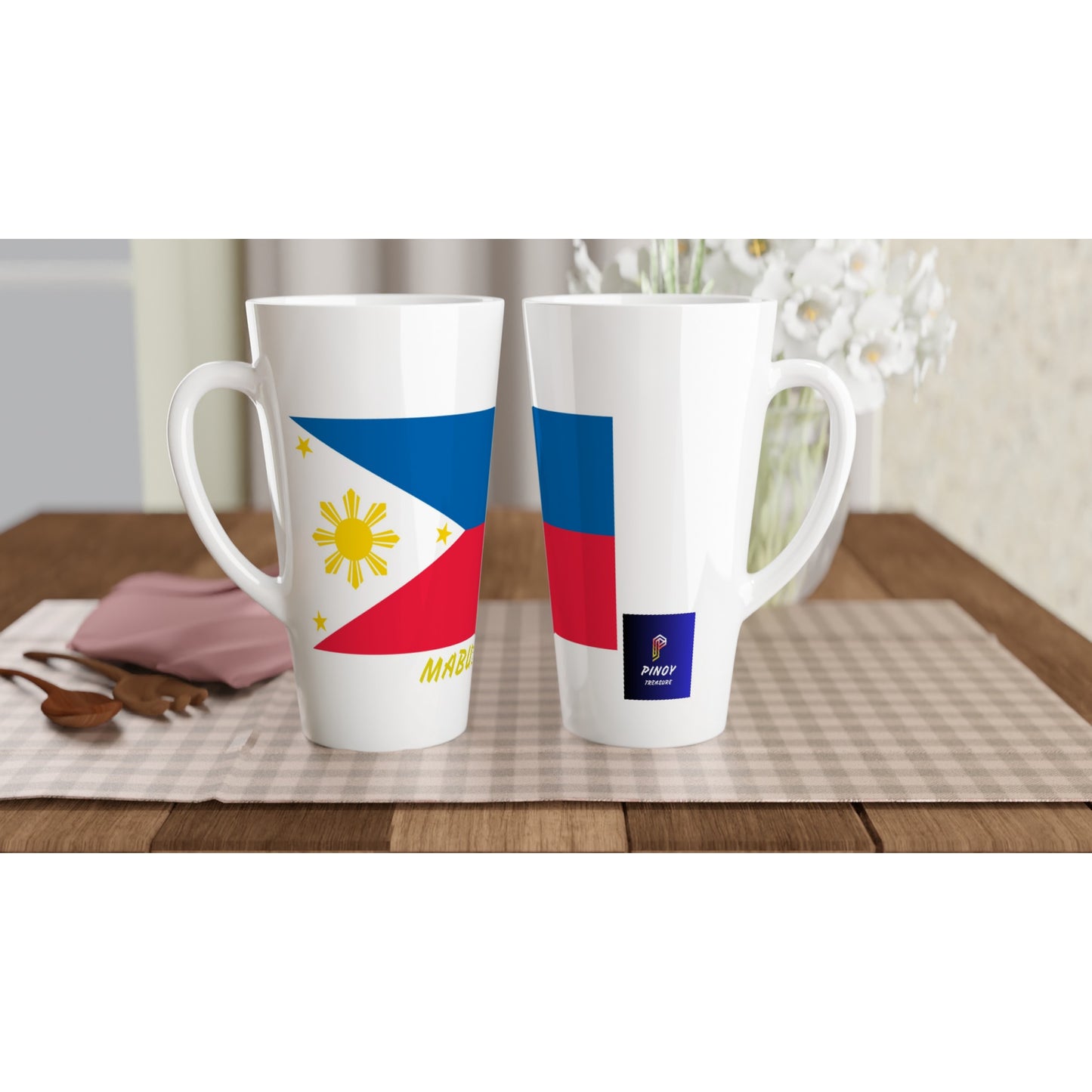 Philippine Flag Mabuhay on White Latte 17oz Ceramic Mug